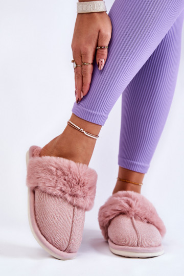 Chaussons chauds avec fourrure en teinte rose clair Franco