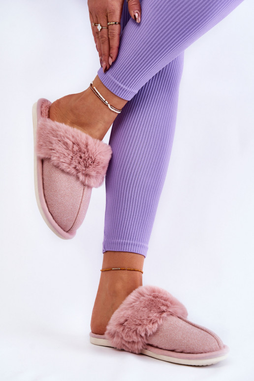 Chaussons chauds avec fourrure en teinte rose clair Franco