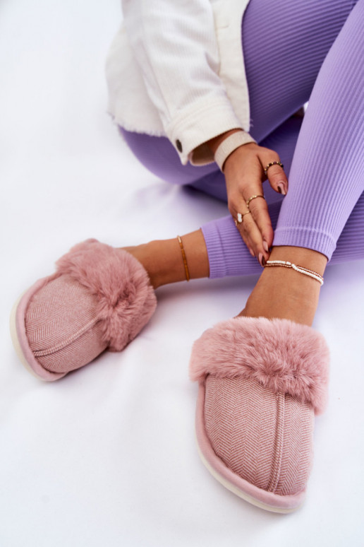 Chaussons chauds avec fourrure en teinte rose clair Franco