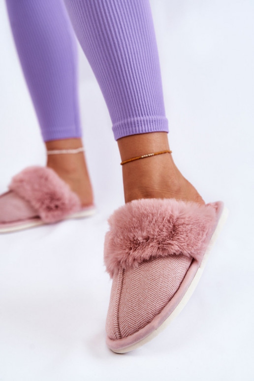Chaussons chauds avec fourrure en teinte rose clair Franco