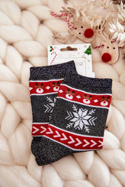 Chaussettes de Noël à paillettes Rennes Noir et rouge