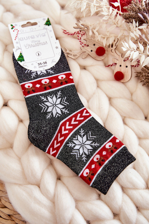 Chaussettes de Noël à paillettes Rennes Noir et rouge