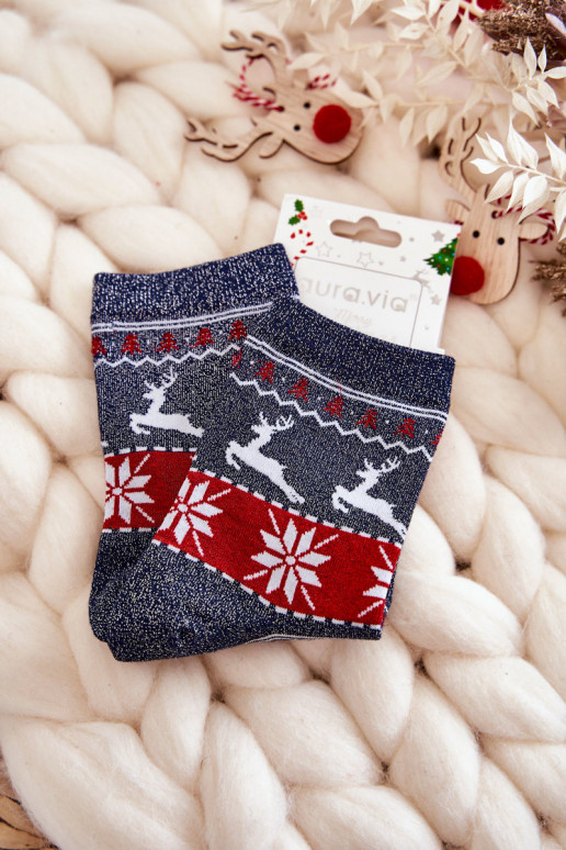 Chaussettes de Noël à paillettes Rennes bleu foncé Chaussettes de Noël à paillettes Rennes bleu foncé