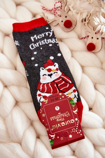 Chaussettes enfant "Joyeux Noël" couleur gris-rouge