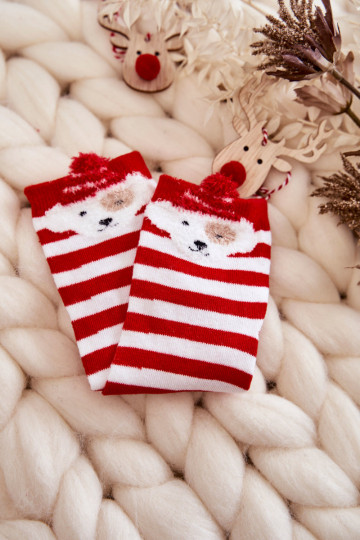 Chaussettes à rayures avec chiots couleur blanc-rouge