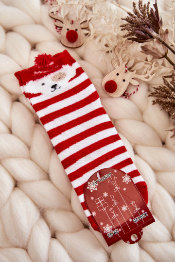 Chaussettes à rayures avec chiots couleur blanc-rouge 2