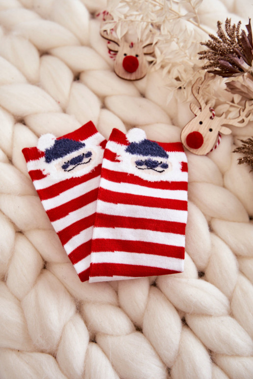 Chaussettes à rayures Avec Père Noël Couleurs blanc-rouge