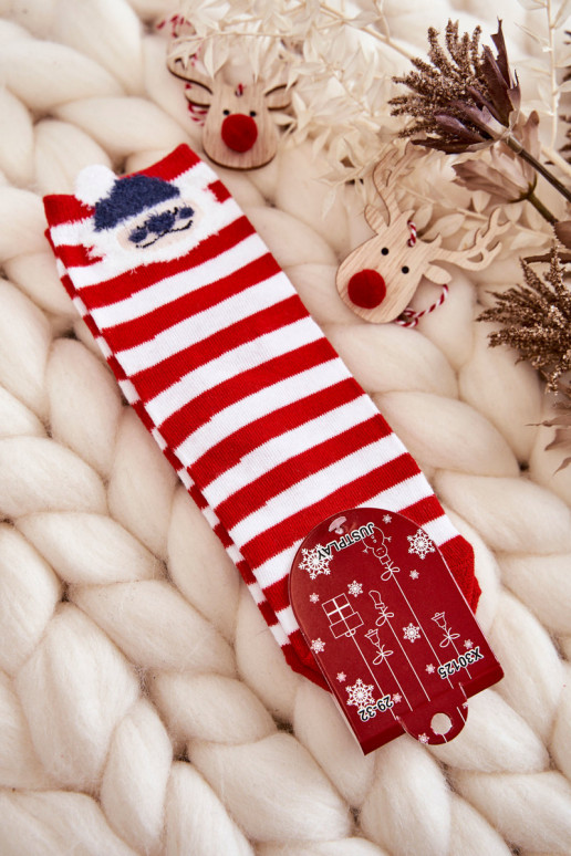 Chaussettes à rayures Avec Père Noël Couleurs blanc-rouge