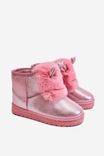 Bottes de neige pour enfants réchauffées avec fourrure à l'intérieur avec oreilles rose Betty