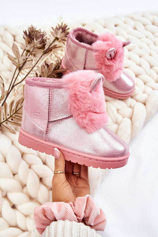 Bottes de neige pour enfants réchauffées avec fourrure à l'intérieur avec oreilles rose Betty