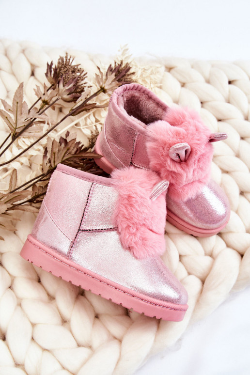 Bottes de neige pour enfants réchauffées avec fourrure à l'intérieur avec oreilles rose Betty
