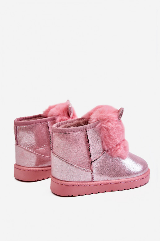 Bottes de neige pour enfants réchauffées avec fourrure à l'intérieur avec oreilles rose Betty