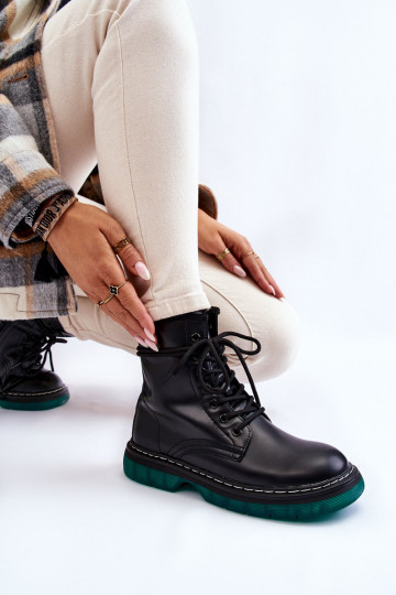 Noir Trinah Bottes à lacets à plateforme vertes femme 2