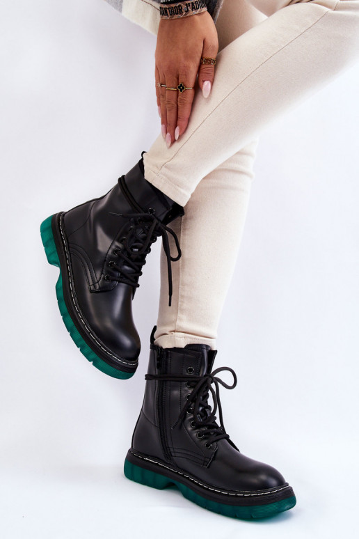 Noir Trinah Bottes à lacets à plateforme vertes femme