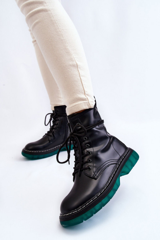 Noir Trinah Bottes à lacets à plateforme vertes femme