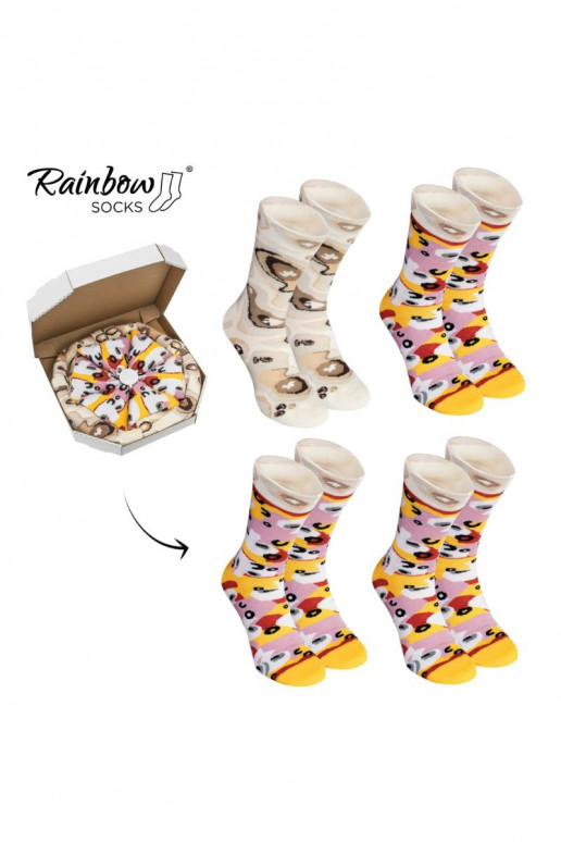 Chaussettes colorées dans une boîte Pizza 4 paires