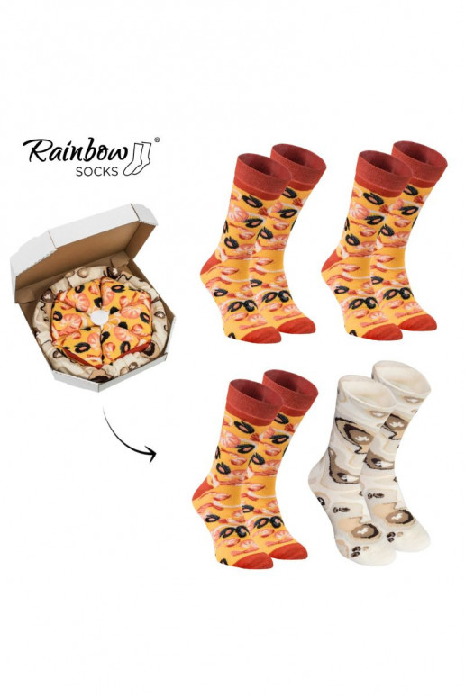 Chaussettes colorées dans une boîte Pizza 4 paires