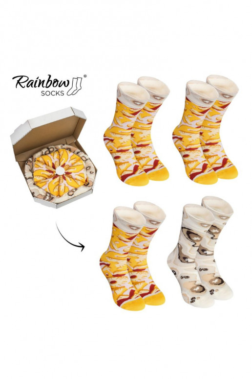 Chaussettes colorées dans une boîte Pizza 4 paires Chaussettes colorées dans une boîte Pizza 4 paires