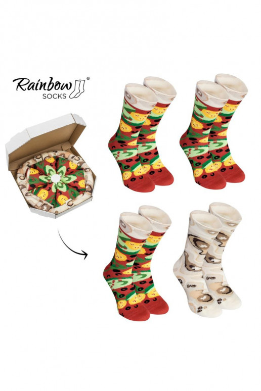 Chaussettes colorées dans une boîte Pizza 4 paires Chaussettes colorées dans une boîte Pizza 4 paires