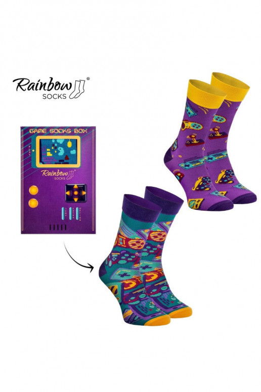 2 paires de chaussettes colorées dans une boîte
