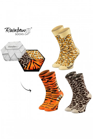 Chaussettes colorées dans une boîte avec motifs d'animaux sauvages, 3 paires 2