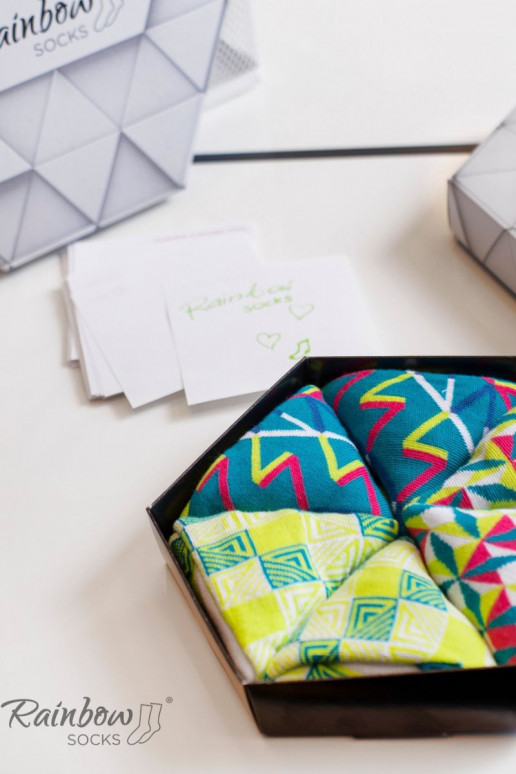 Chaussettes colorées à motifs géométriques 3 paires Chaussettes colorées à motifs géométriques 3 paires