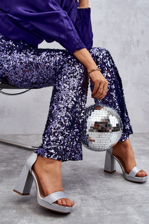 Sandales scintillantes à talon large argenté Calmi