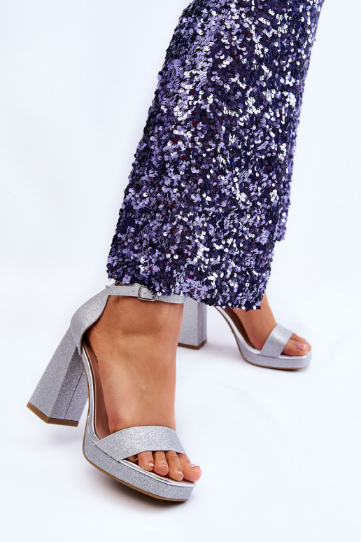 Sandales scintillantes à talon large argenté Calmi