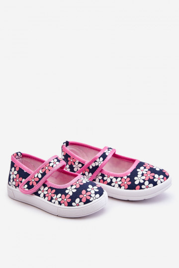 Ballerines pour enfants à motifs floraux de couleur bleu-rose Noah