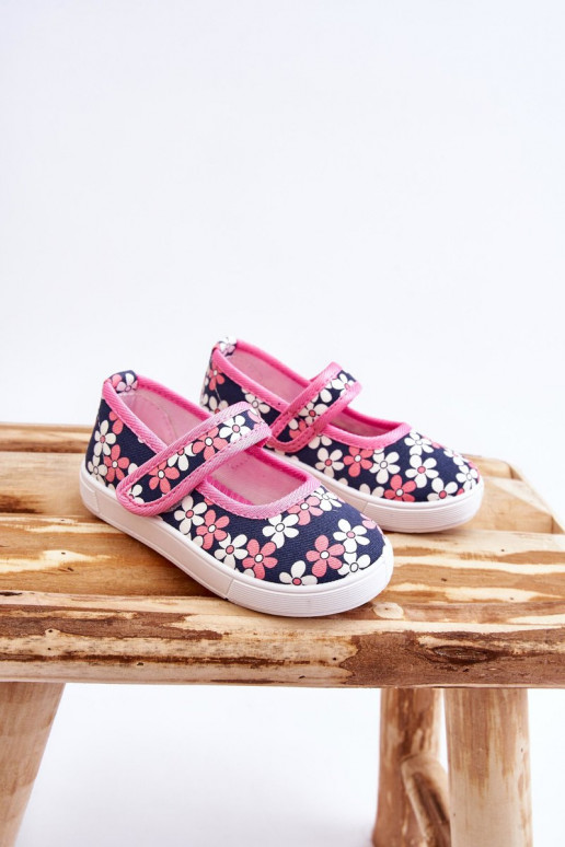Ballerines pour enfants à motifs floraux de couleur bleu-rose Noah
