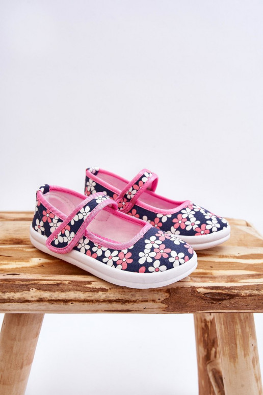Ballerines pour enfants à motifs floraux de couleur bleu-rose Noah