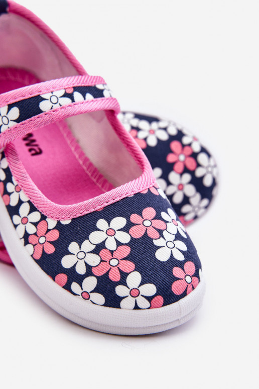 Ballerines pour enfants à motifs floraux de couleur bleu-rose Noah