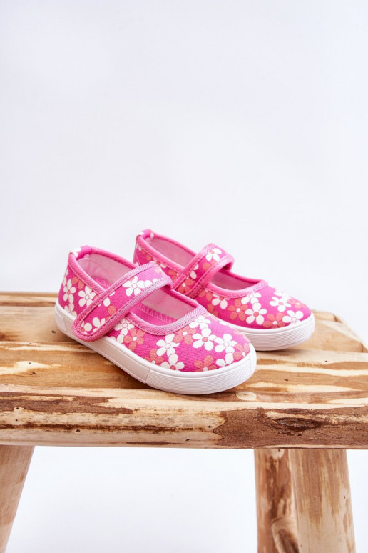 Ballerines enfant à motifs fleuris de couleur rose Noah