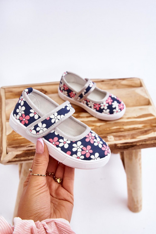 Ballerines enfant à motifs floraux de couleur bleu-gris Noah