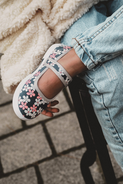 Ballerines enfant à motifs floraux de couleur bleu-gris Noah