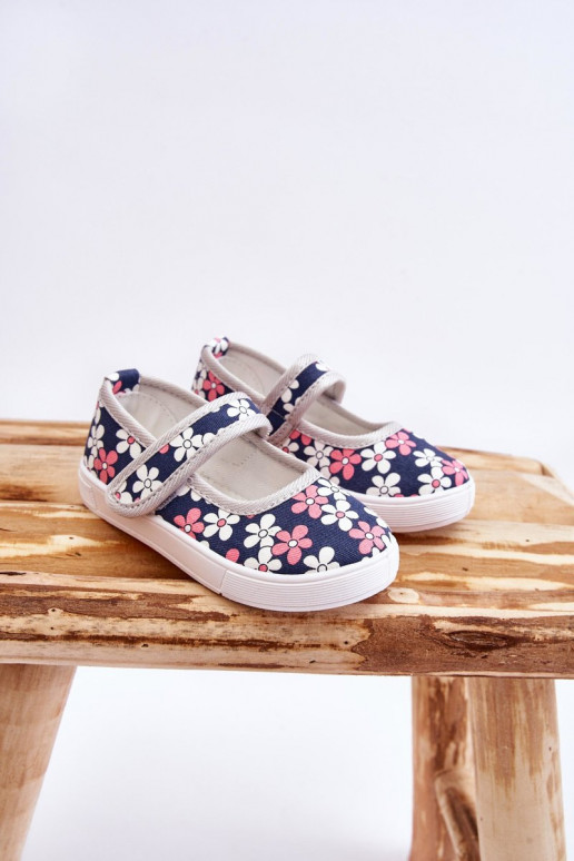 Ballerines enfant à motifs floraux de couleur bleu-gris Noah