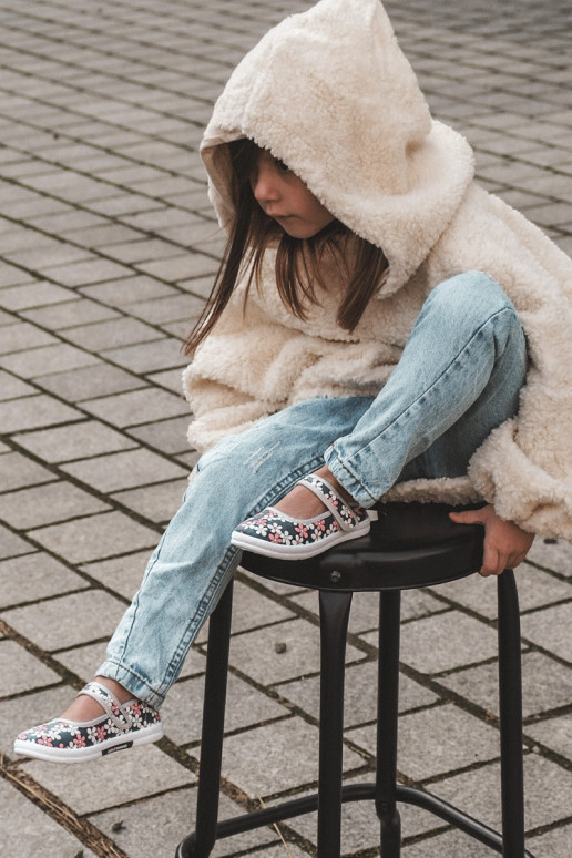 Ballerines enfant à motifs floraux de couleur bleu-gris Noah
