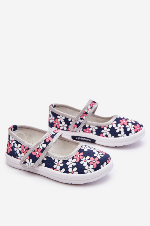 Ballerines enfant à motifs floraux de couleur bleu-gris Noah