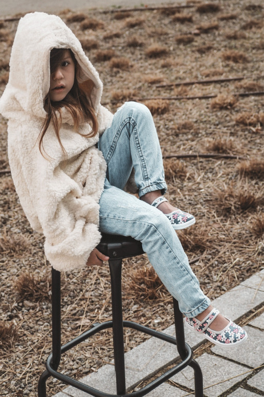 Ballerines enfant à motifs floraux de couleur bleu-gris Noah