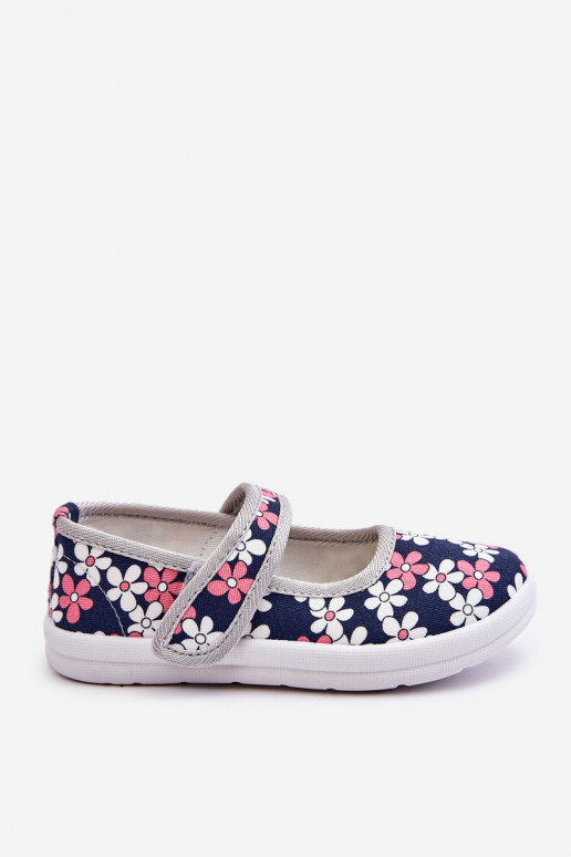 Ballerines enfant à motifs floraux de couleur bleu-gris Noah