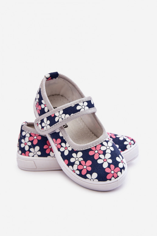 Ballerines enfant à motifs floraux de couleur bleu-gris Noah