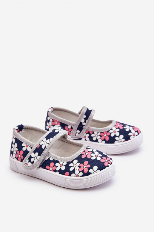 Ballerines enfant à motifs floraux de couleur bleu-gris Noah