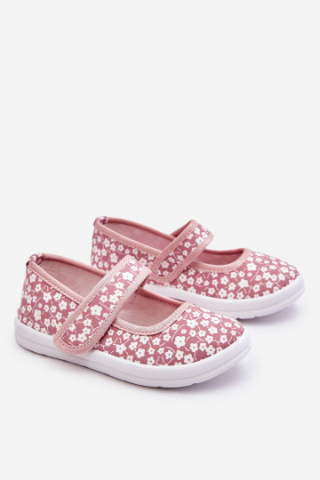 Ballerines enfant à fermetures adhésives de couleur rose Selah