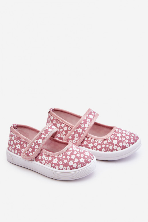 Ballerines enfant à fermetures adhésives de couleur rose Selah
