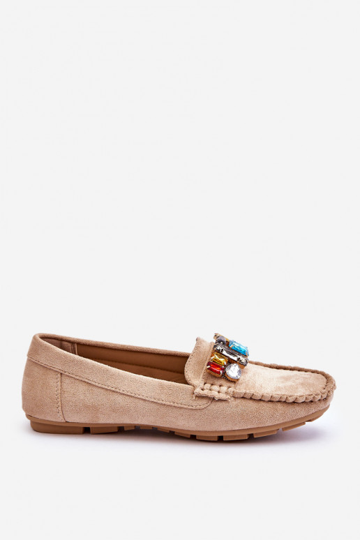 Mocassins élégants en daim avec œillets brillants en beige Lucille