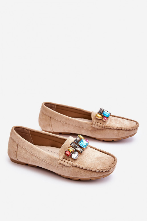 Mocassins élégants en daim avec œillets brillants en beige Lucille