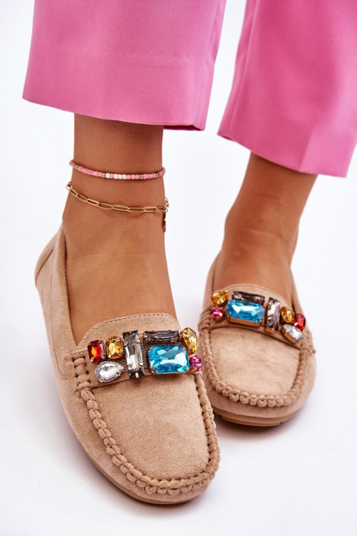 Mocassins élégants en daim avec œillets brillants en beige Lucille