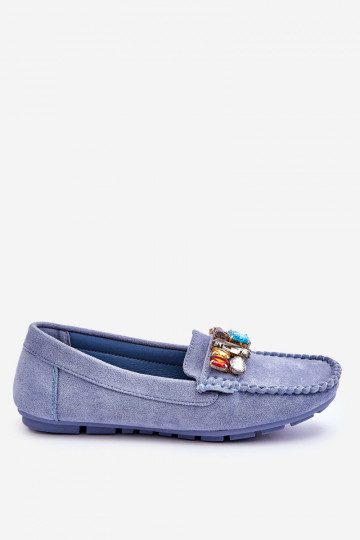 Mocassins élégants en daim avec œillets brillants en bleu Lucille