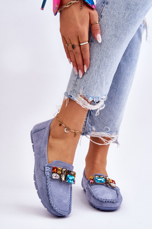 Mocassins élégants en daim avec œillets brillants en bleu Lucille
