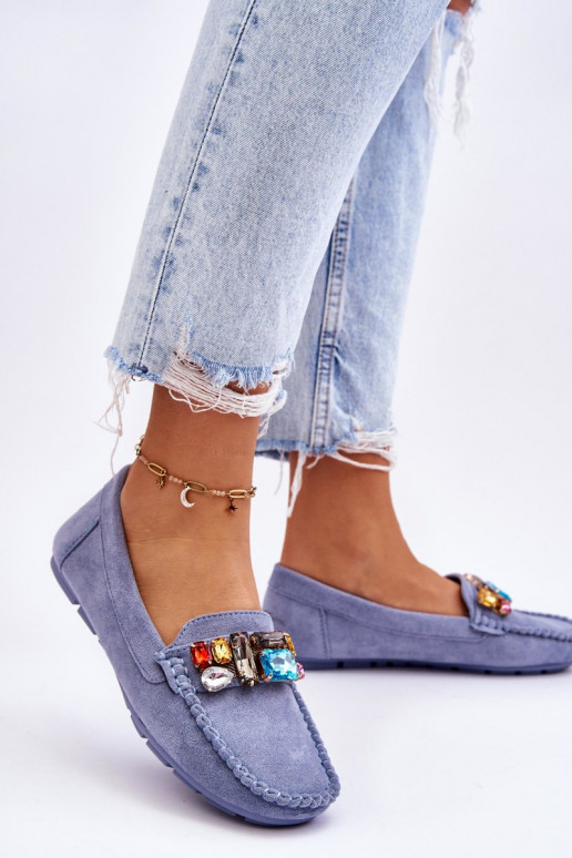 Mocassins élégants en daim avec œillets brillants en bleu Lucille